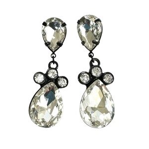 Rhinestone Earrings Clear Crystal Black Setting Cocktail TearDrop Statement